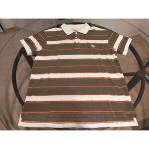 Timberland Classic Fit Striped Green/Orange Polo T-Shirt Size Large